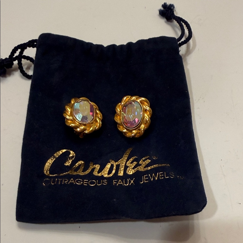 Carolee Gold-Tone Rope Frame Earrings with Iridescent Stones